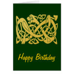 Celtic Golden Snake on Dark Green Birthday Card at Zazzle