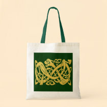 Celtic Golden Snake on Dark Green Budget Tote Bag