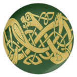 Celtic Golden Snake on Dark Green Plate at Zazzle