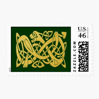 Celtic Golden Snake on Dark Green Postage