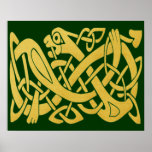 Celtic Golden Snake on Dark Green Poster at Zazzle