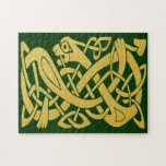 Celtic Golden Snake on Dark Green Puzzle at Zazzle