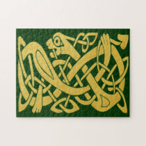 Celtic Golden Snake on Dark Green Puzzle