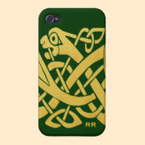 Celtic Golden Snake on Dark Green Savvy iPhone 4 iPhone 4 Cases