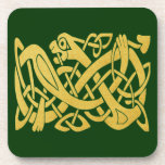 Celtic Golden Snake on Dark Green Set of 6 Coaster at Zazzle
