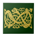 Celtic Golden Snake on Dark Green Trivet Tile at Zazzle