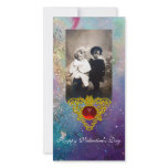 CELTIC HEART IN BLUE GREEN ,TEAL ,GOLD SPARKLES CUSTOMIZED PHOTO CARD