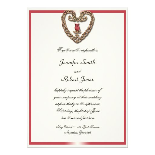 Celtic Heart with a Red Rose Wedding Invitation