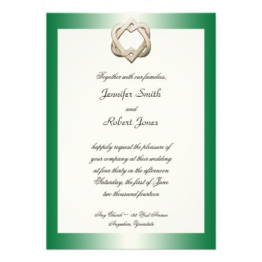 Celtic Hearts on Green Gradient Wedding Invitation