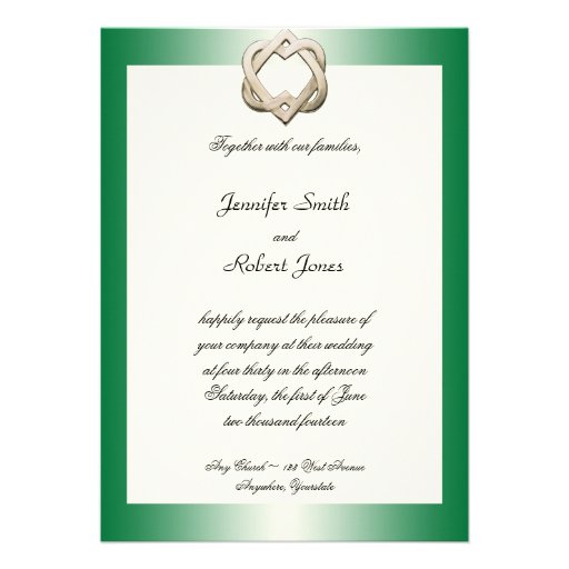 Celtic Hearts on Green Gradient Wedding Invitation