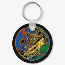Celtic Hound & Bird Keychain, Black