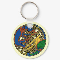Celtic Hound & Bird Keychain, White