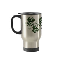 Celtic knot clover travel mug in black and green mugs