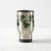 Celtic knot clover travel mug in black and green mugs