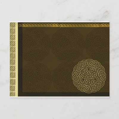 Celtic knot in dark brown with gold accent post card