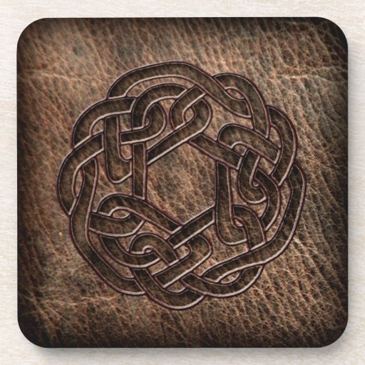 Celtic knot pressed on leather beverage coaster
