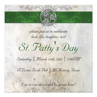 Celtic Knot Triskelion Green Band Party Invitation