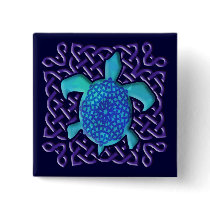 Celtic Knot Turtle (Blue) Buttons