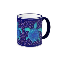 Celtic Knot Turtle (Blue) Mugs