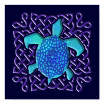 Celtic Knot Turtle (Blue) Poster
