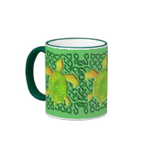 Celtic Knot Turtle (Green) Mugs