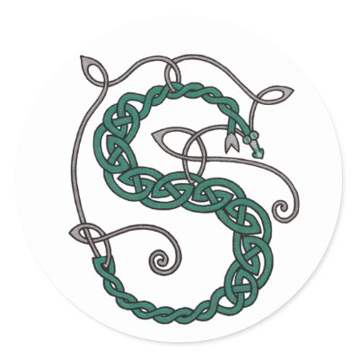 A green and silver celtic serpent wrapped into the letter S A great way to