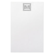 Celtic Monogram Letter M in Silver Embossed Effect Custom Stationery