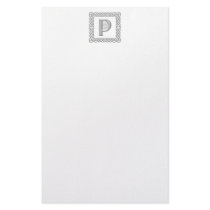 Celtic Monogram Letter P in Silver Embossed Effect Stationery Paper