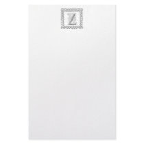 Celtic Monogram Letter Z in Silver Embossed Effect Personalized Stationery
