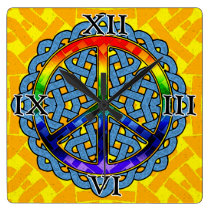 Celtic Rainbow Peace Square Wall Clock
