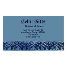 Celtic Sqaure Knot Boarder Blue on Blue Business Cards