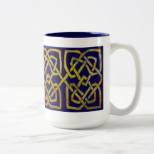 Celtic Square Knots in Gold on Dark Blue Coffee Mugs