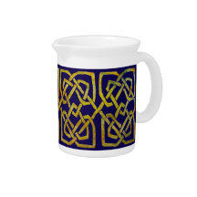 Celtic Square Knots in Gold on Dark Blue Pitcher