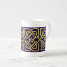 Celtic Square Knots in Gold on Dark Blue Porcelain Mugs