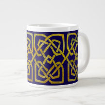 Celtic Square Knots in Gold on Dark Blue Extra Large Mugs