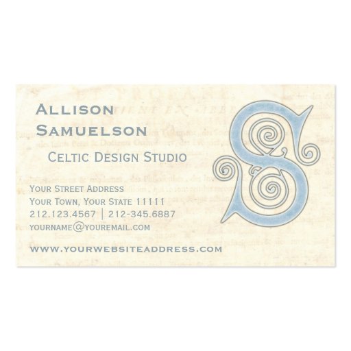 Celtic Swirls Elegant Abstract Letter S Pattern Business Card (front side)