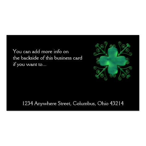 Celtic Swirls Glass Green Design Business Card (back side)