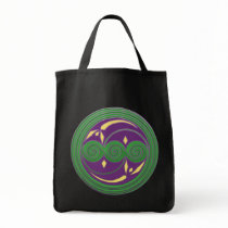 Celtic tote bags, Spiral design in green & purple by Beltain Celtic tote bags, Spiral design in green & purple