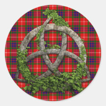 Celtic Trinity Knot And Clan Fraser Tartan Round Sticker