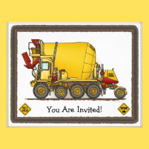 Cement Mixer Truck Kids Party Invitation invitations