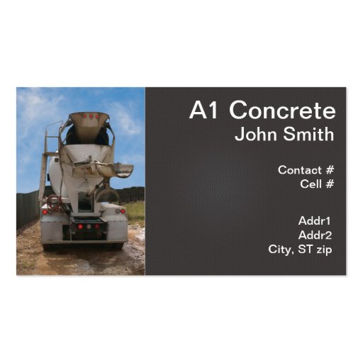 Cement Truck at construction site Business Card Template (front side)