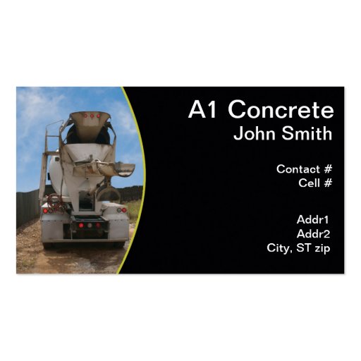 Cement Truck at construction site Business Card Template