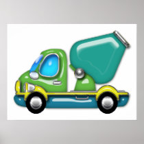 Cement Truck in Blue Green and Yellow Print