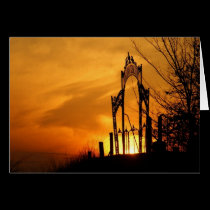Cemetery Sunset Happy Halloween Card cards