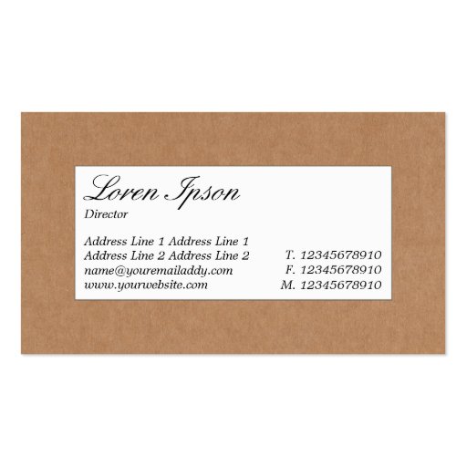 Center Label - Cardboard Box Texture Business Card Templates (back side)