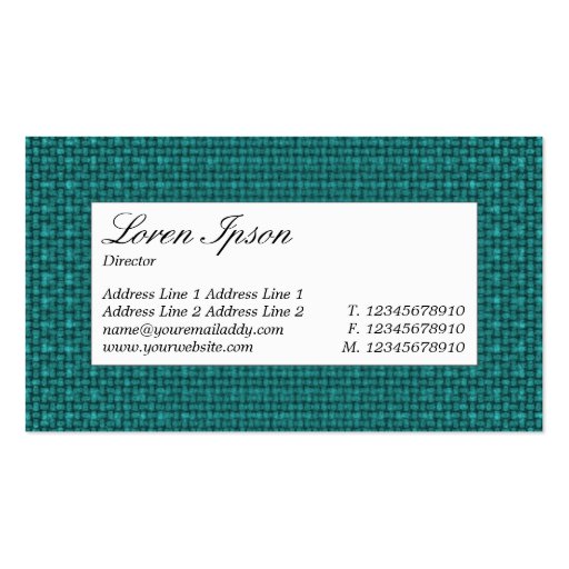 Center Label - Dark Turquoise Fabric Texture Business Card (back side)