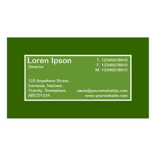Center Label II - Avocado Green with Green 336600 Business Card (back side)