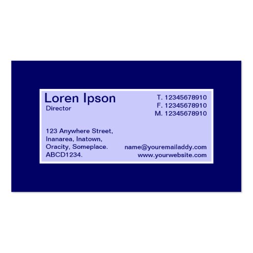 Center Label II - Powder Blue with Navy Blue Business Card Template (back side)