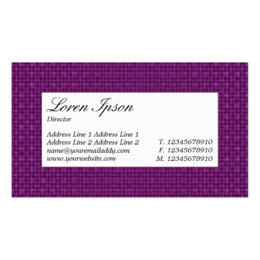 Center Label - Magenta Purple Fabric Texture Business Cards (back side)