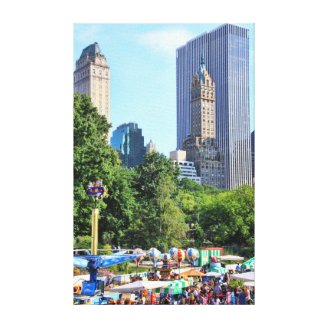 Central Park Amusement Park, Skyscraper backdrop Stretched Canvas Print